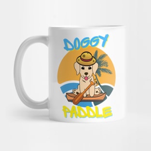 Cute golden retriever doing the doggy paddle on a boat Mug